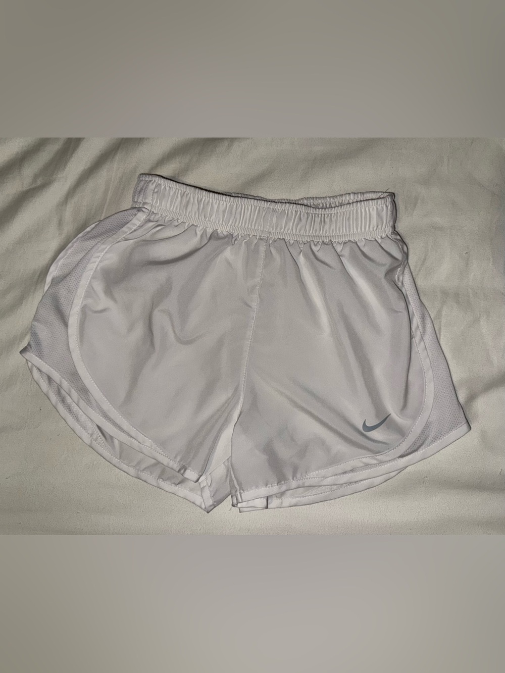 Nike White Girls' Athletic Shorts with Grey Swoosh